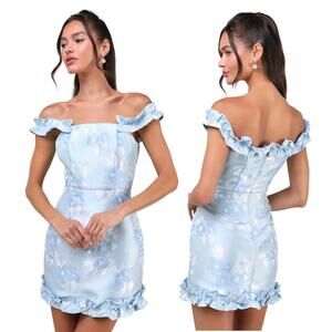Lulus Pop the Bottle Mini Dress Blue Women’s Small Bridal Regencycore Bridgerton